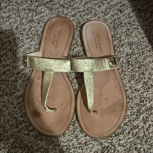 kate spade Metallic Gold T-strap Leather Sandals